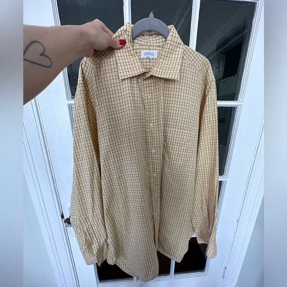 Barney's Yellow and Blue Checked Dress Shirt - Picture 5 of 6